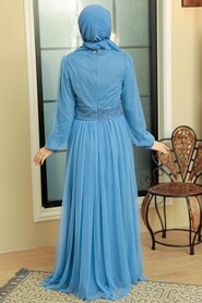 Neva Style - Modern Blue Muslim Wedding Gown 5696M - Thumbnail