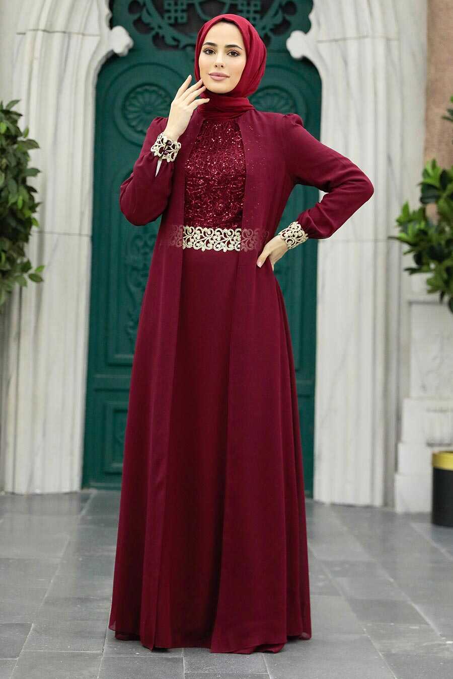 Neva Style - Modern Claret Red Modest Dress 25700BR