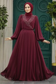 Neva Style - Modern Claret Red Modest Prom Dress 22153BR - Thumbnail
