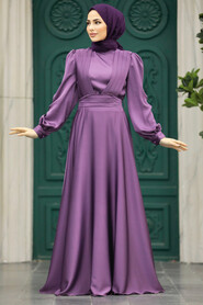 Neva Style - Modern Dark Lila Islamic Clothing Wedding Dress 40621KLILA - Thumbnail