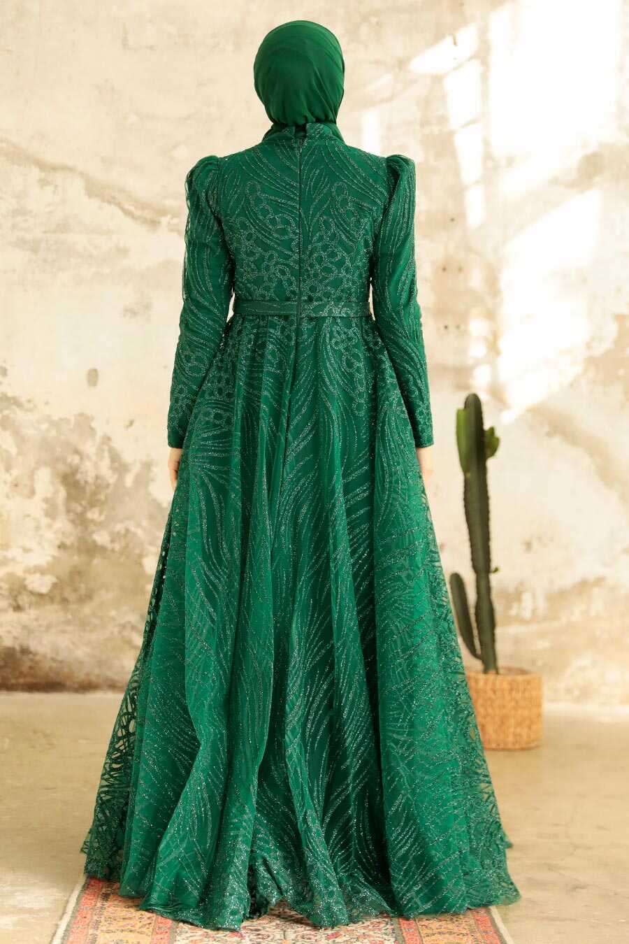 Neva Style - Modern Emerald Green Islamic Clothing Engagement Dress 2294ZY