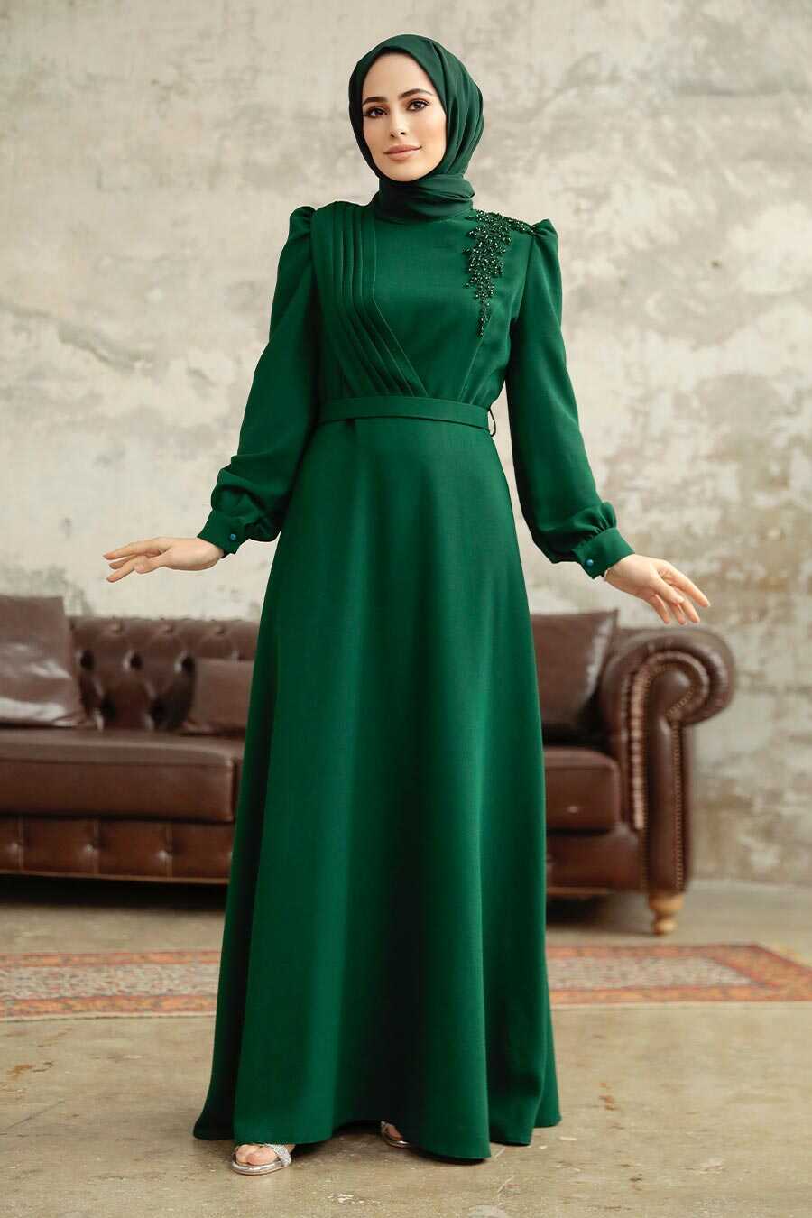 Neva Style - Modern Emerald Green Islamic Dress 37351ZY