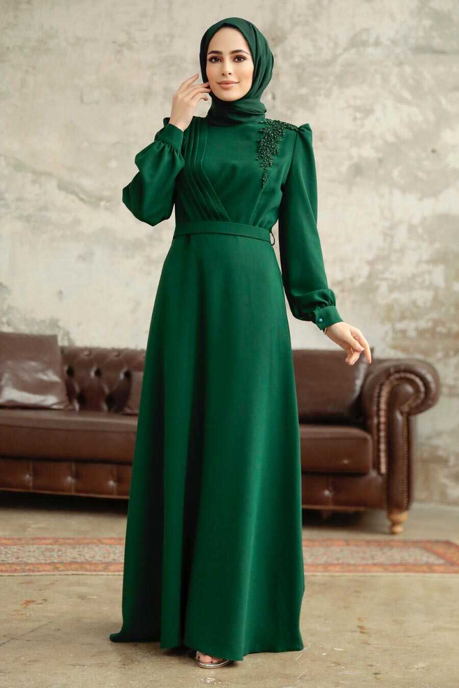 Neva Style - Modern Emerald Green Islamic Dress 37351ZY