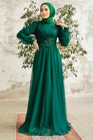 Neva Style - Modern Green Hijab Evening Gown 22061Y - Thumbnail