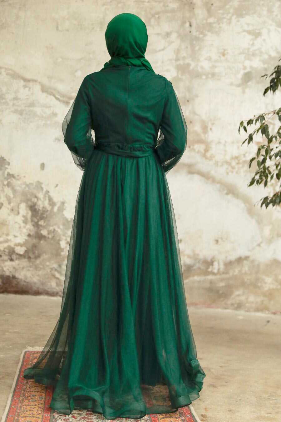 Neva Style - Modern Green Hijab Evening Gown 22061Y