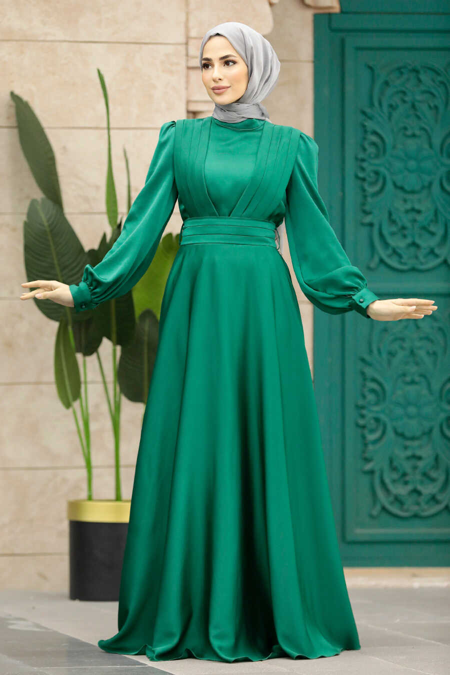 Neva Style - Modern Green Islamic Clothing Wedding Dress 40621Y