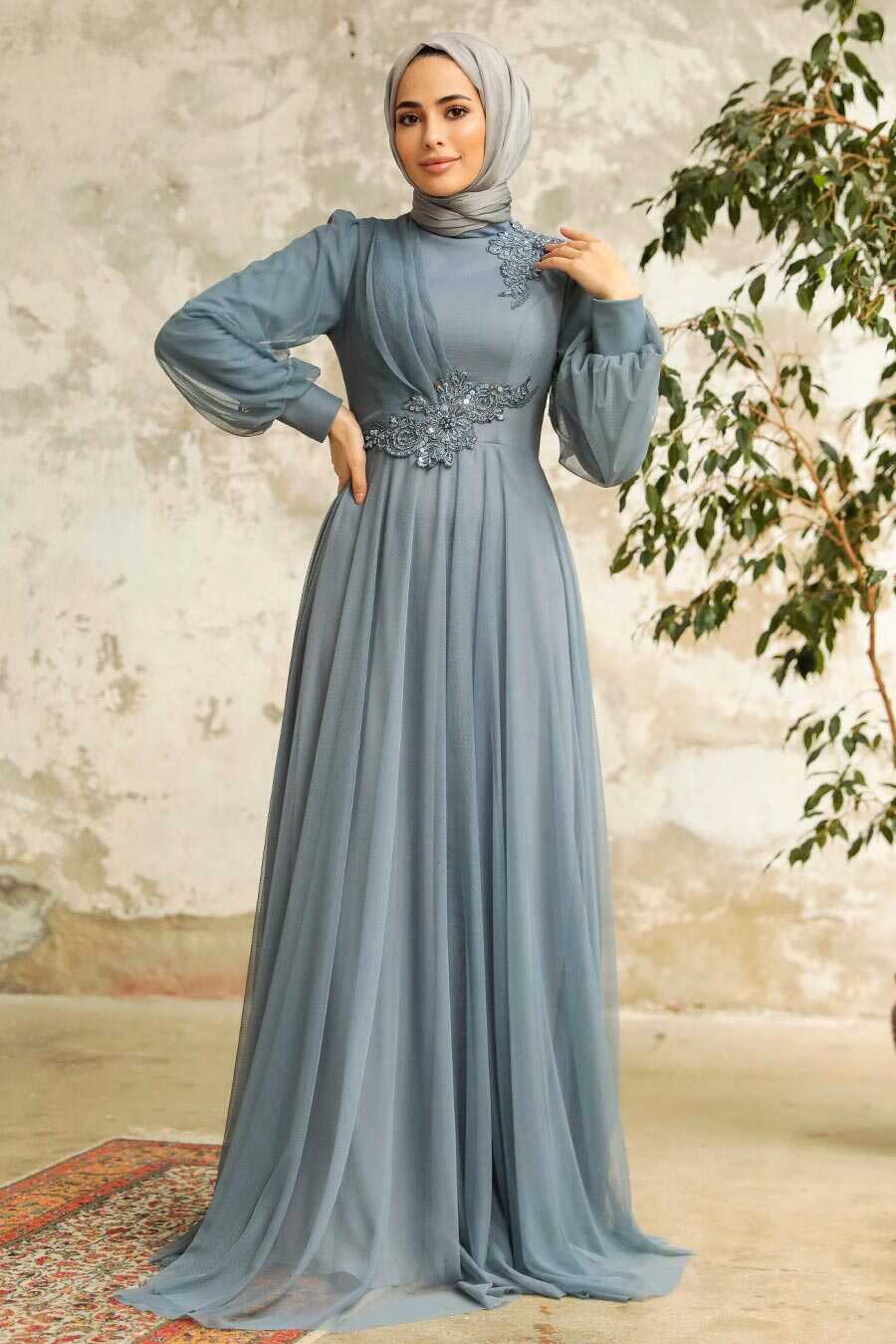 Neva Style - Modern Grey Hijab Evening Gown 22061GR