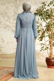 Neva Style - Modern Grey Hijab Evening Gown 22061GR - Thumbnail