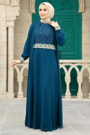Neva Style - Modern İndigo Blue Modest Dress 25700IM - Thumbnail