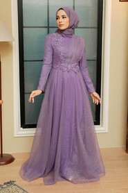 Neva Style - Modern Lila Islamic Prom Dress 22694LILA - Thumbnail