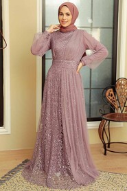 Neva Style - Modern Lila Muslim Wedding Gown 5696LILA - Thumbnail