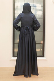 Neva Style - Modern Navy Blue Hijab Bridesmaid Dress 33871L - Thumbnail