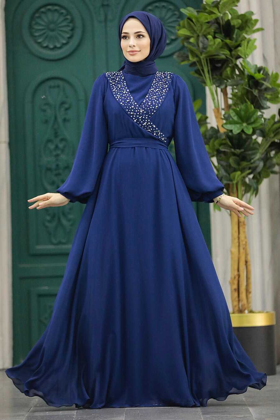 Neva Style - Modern Navy Blue Modest Prom Dress 22153L - Neva-style.com