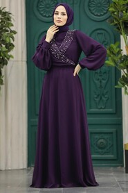 Neva Style - Modern Plum Color Modest Prom Dress 22153MU - Thumbnail