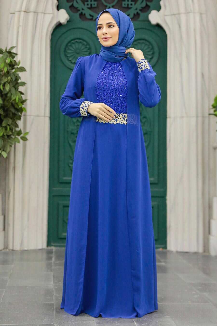 Neva Style - Modern Sax Blue Modest Dress 25700SX