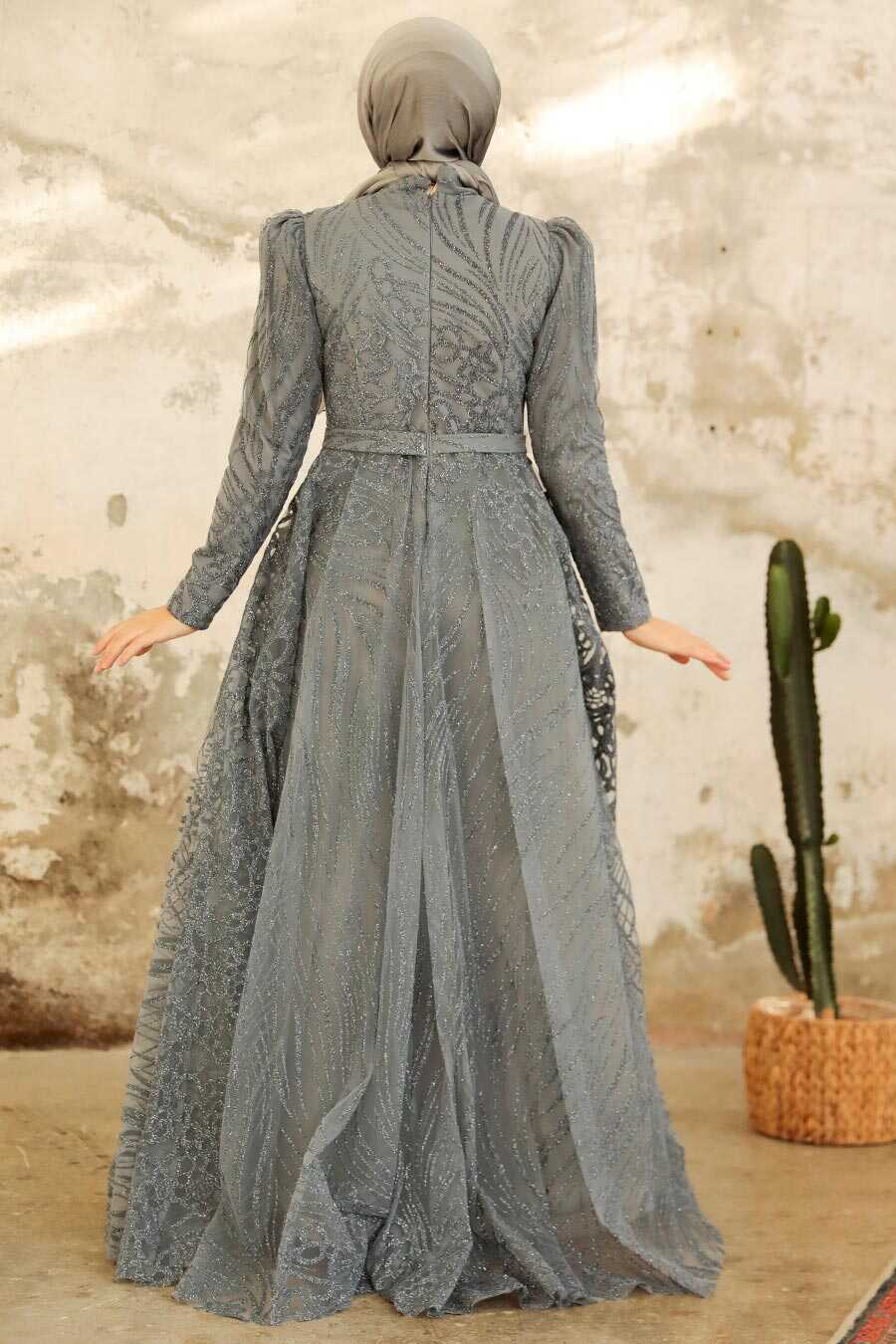 Neva Style - Modern Smoke Color Islamic Clothing Engagement Dress 2294FU