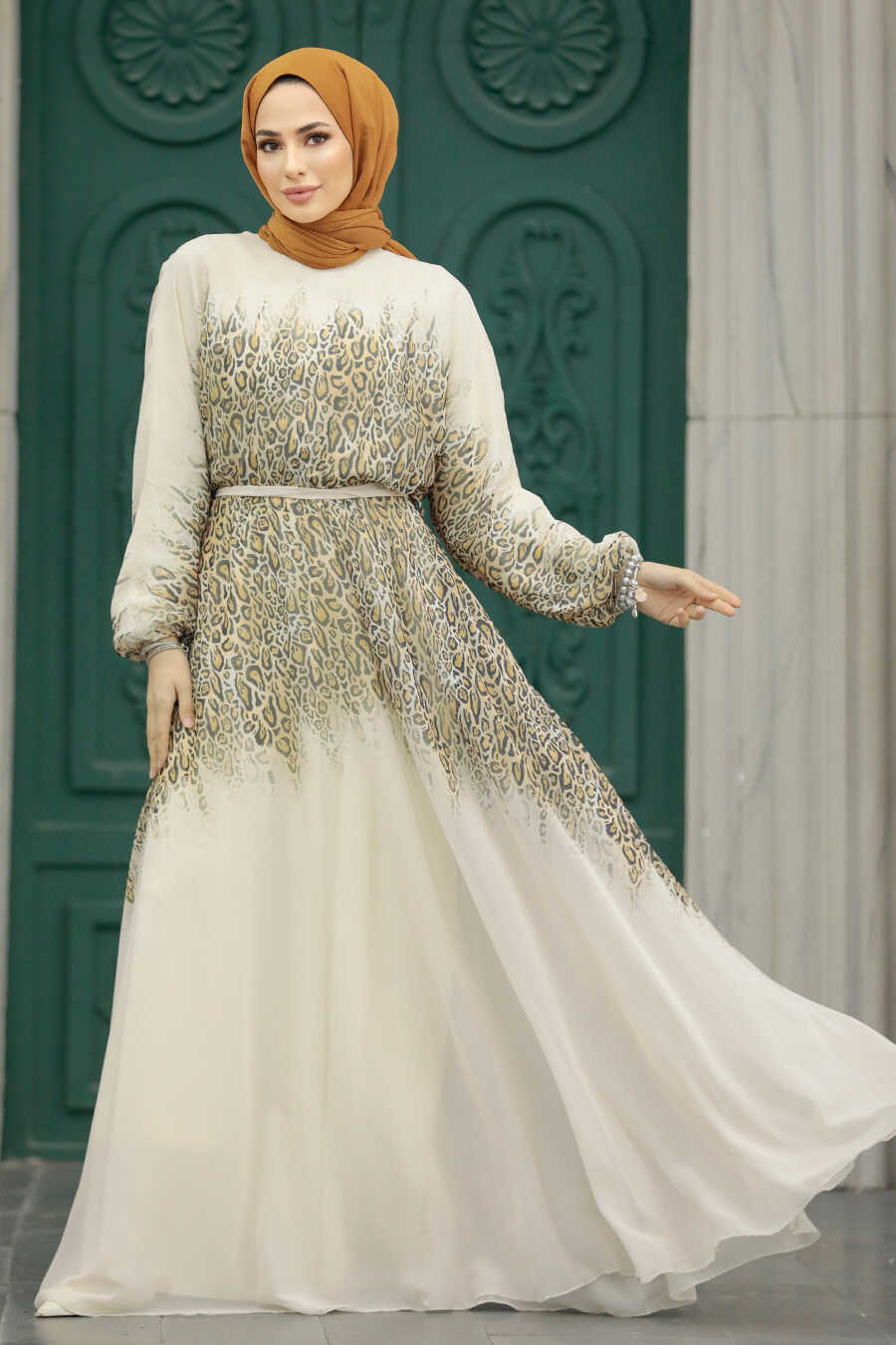 Neva Style - Mustard Muslim Long Dress Style 39821HR