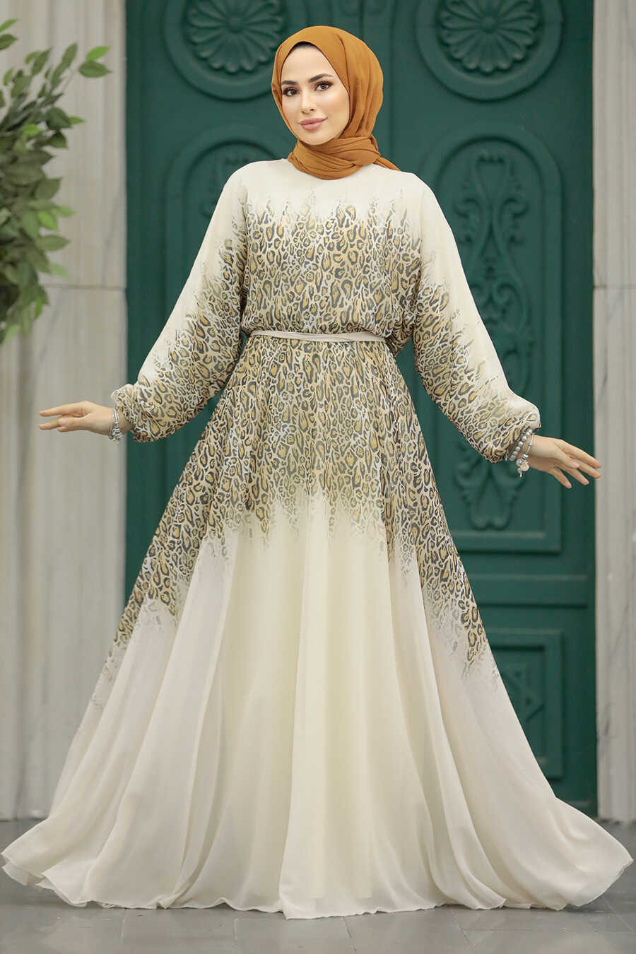 Neva Style - Mustard Muslim Long Dress Style 39821HR
