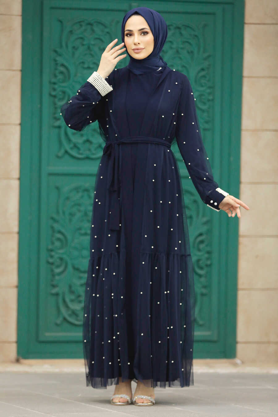 Neva Style - Navy Blue Abaya Modest Double Suit 30121L