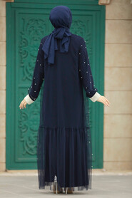 Neva Style - Navy Blue Abaya Modest Double Suit 30121L - Thumbnail