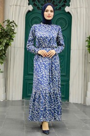 Neva Style - Navy Blue High Quality Dress 3430L - Thumbnail