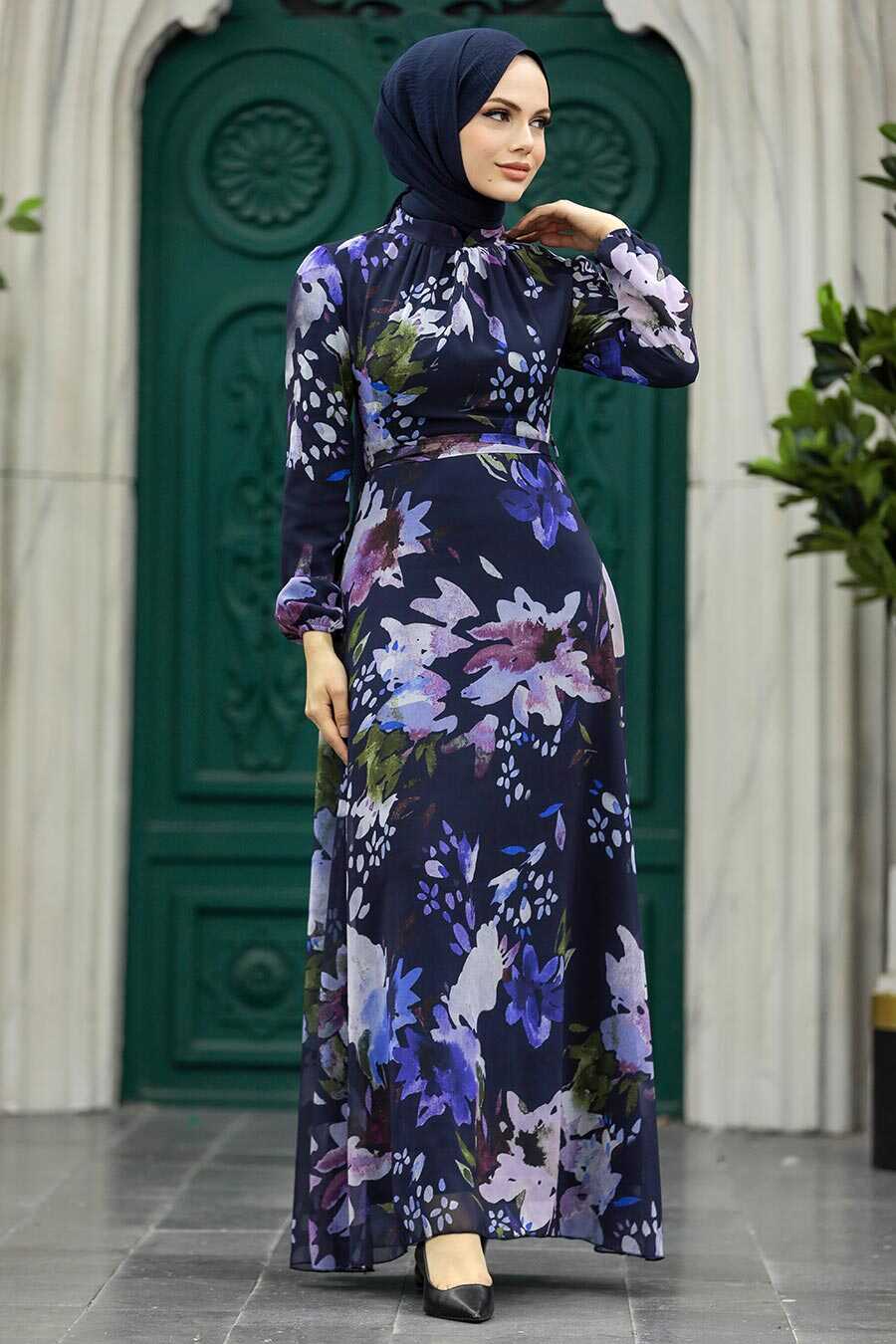 Neva Style - Navy Blue Hijab Turkish Dress 27942L