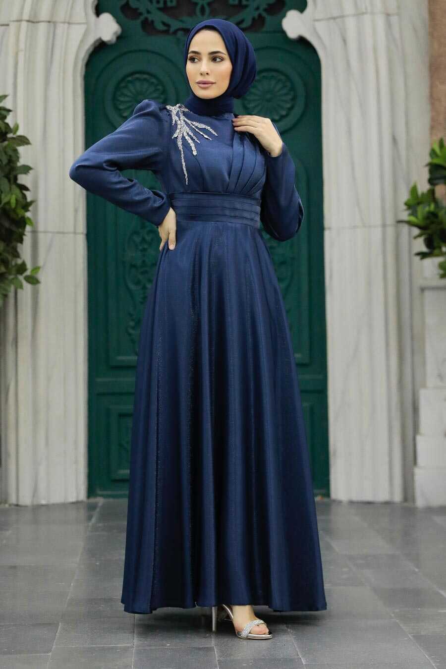 Neva Style - Navy Blue Turkish Hijab Evening Dress 22301L