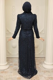 Neva Style - Navy Blue Turkish Modest Evening Gown 2287L - Thumbnail
