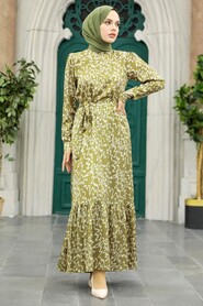 Neva Style - Oil Green High Quality Dress 3430YY - Thumbnail