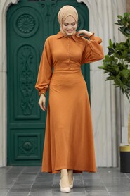 Neva Style - Orange Muslim Long Dress Style 5858T - Thumbnail