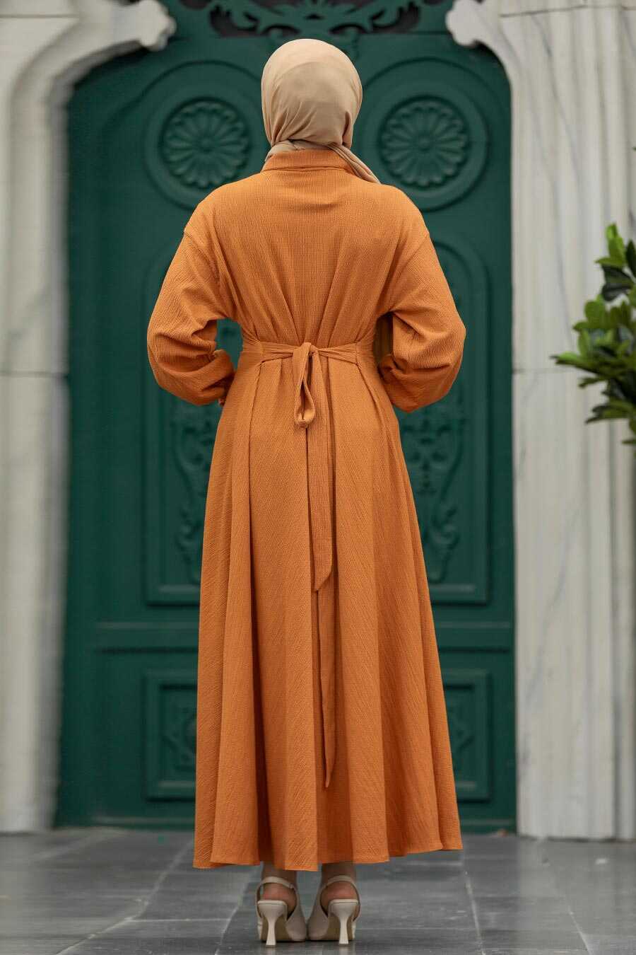 Neva Style - Orange Muslim Long Dress Style 5858T