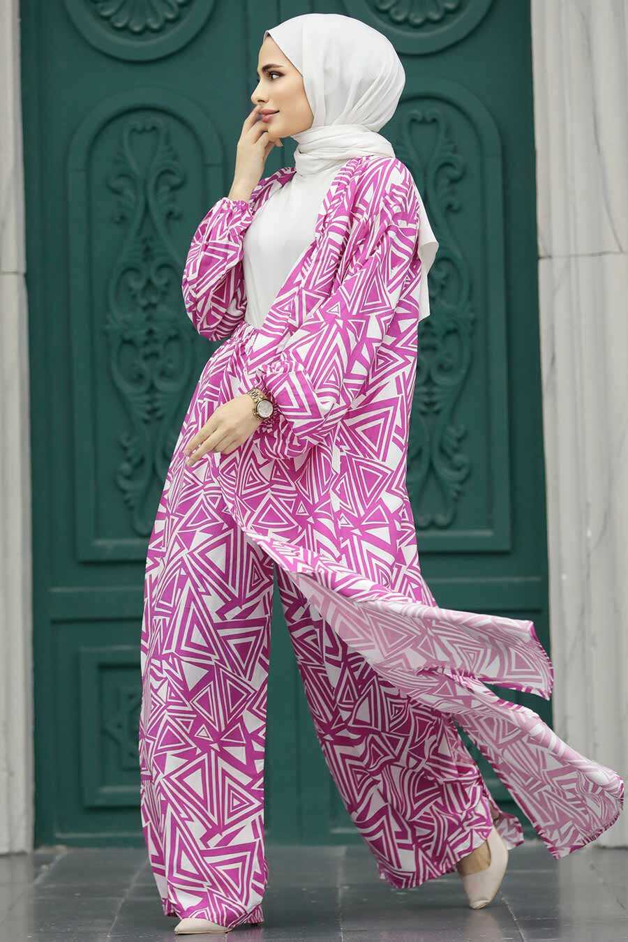 Neva Style Patterned Fushia Hijab For Women Dual Suit F Neva