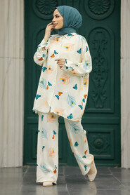 Neva Style - Patterned Islamic Clothing Dual Suit 50181DSN - Thumbnail
