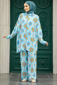Neva Style - Patterned Islamic Clothing Dual Suit 50181DSN2 - Thumbnail