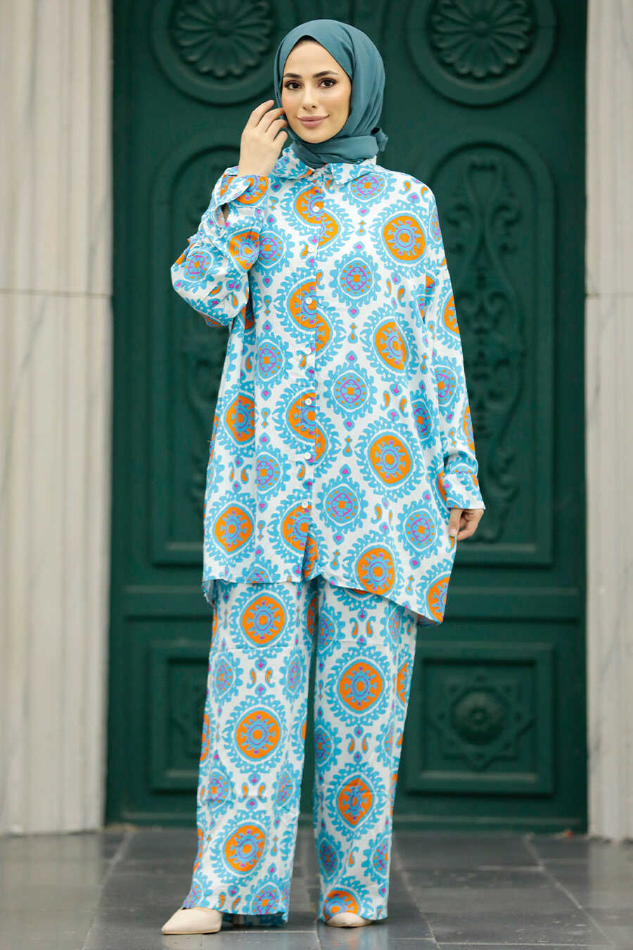Neva Style - Patterned Islamic Clothing Dual Suit 50181DSN2