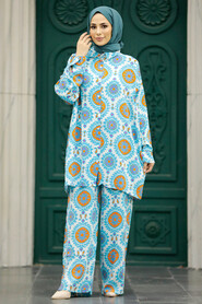 Neva Style - Patterned Islamic Clothing Dual Suit 50181DSN2 - Thumbnail