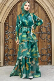 Neva Style - Petrol Green Hijab For Women Dress 3825PY - Thumbnail