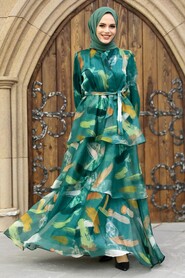 Neva Style - Petrol Green Hijab For Women Dress 3825PY - Thumbnail