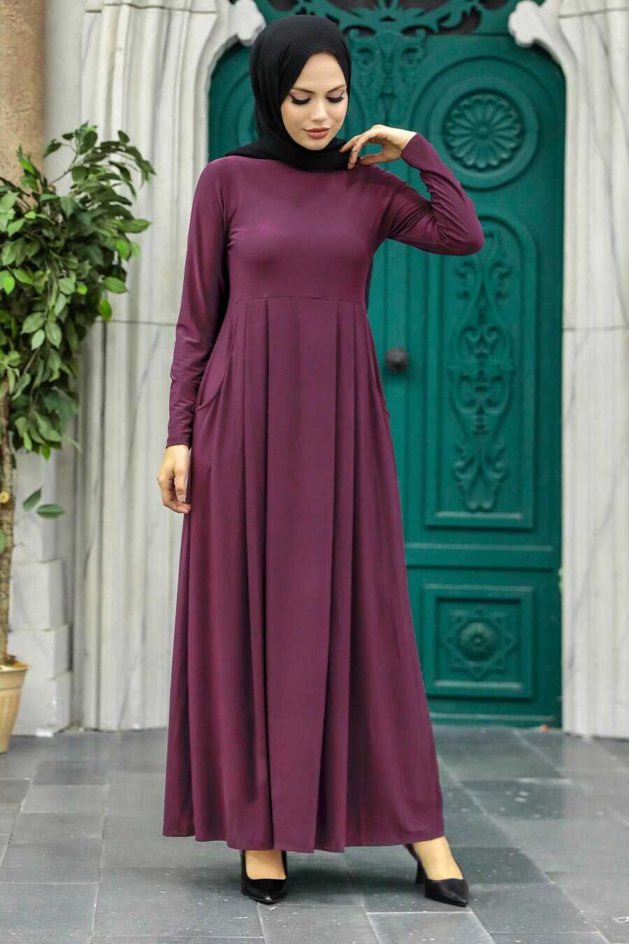 Neva Style - Plum Color Hijab Dress 18130MU