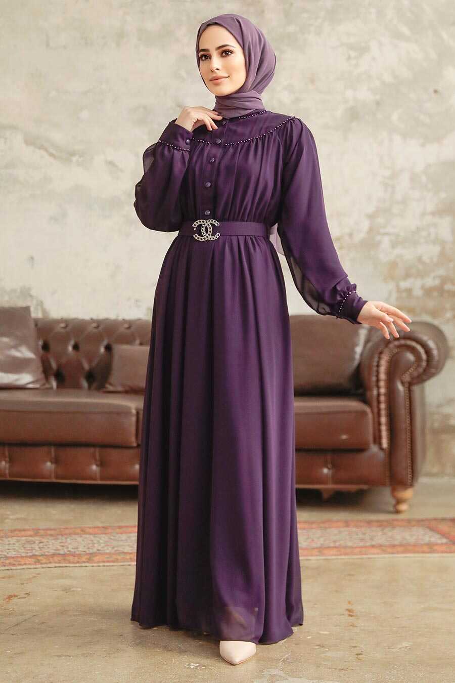 Neva Style - Plum Color Hijab For Women Dress 33284MU