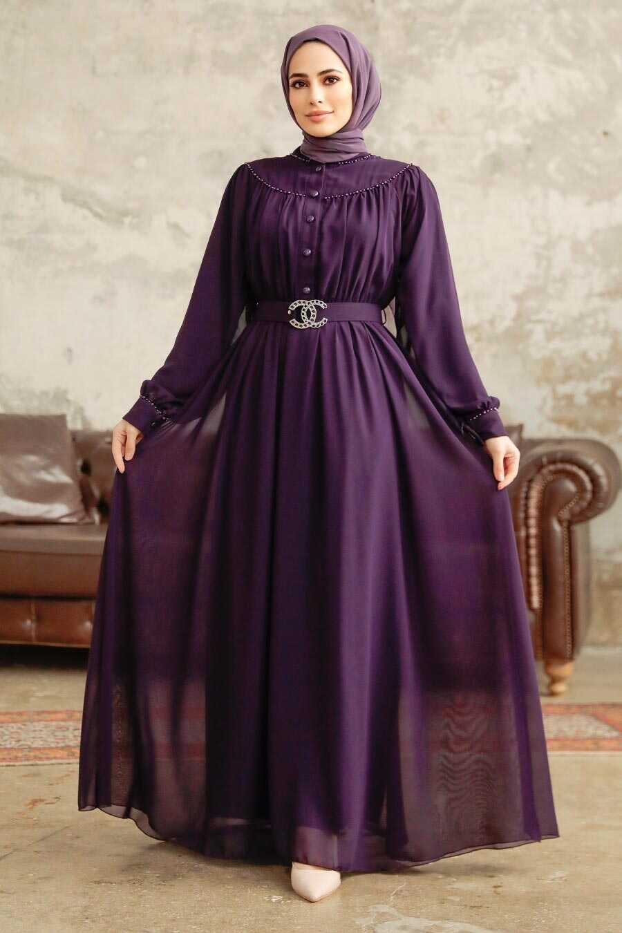 Neva Style - Plum Color Hijab For Women Dress 33284MU