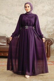 Neva Style - Plum Color Hijab For Women Dress 33284MU - Thumbnail