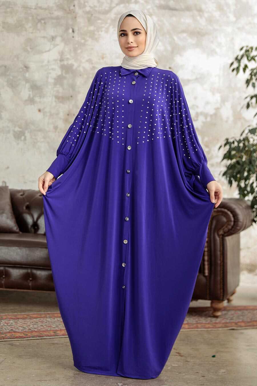 Neva Style - Plum Color Islamic Clothing Turkish Abaya 17410MOR