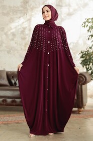 Neva Style - Plum Color Islamic Clothing Turkish Abaya 17410MU - Thumbnail