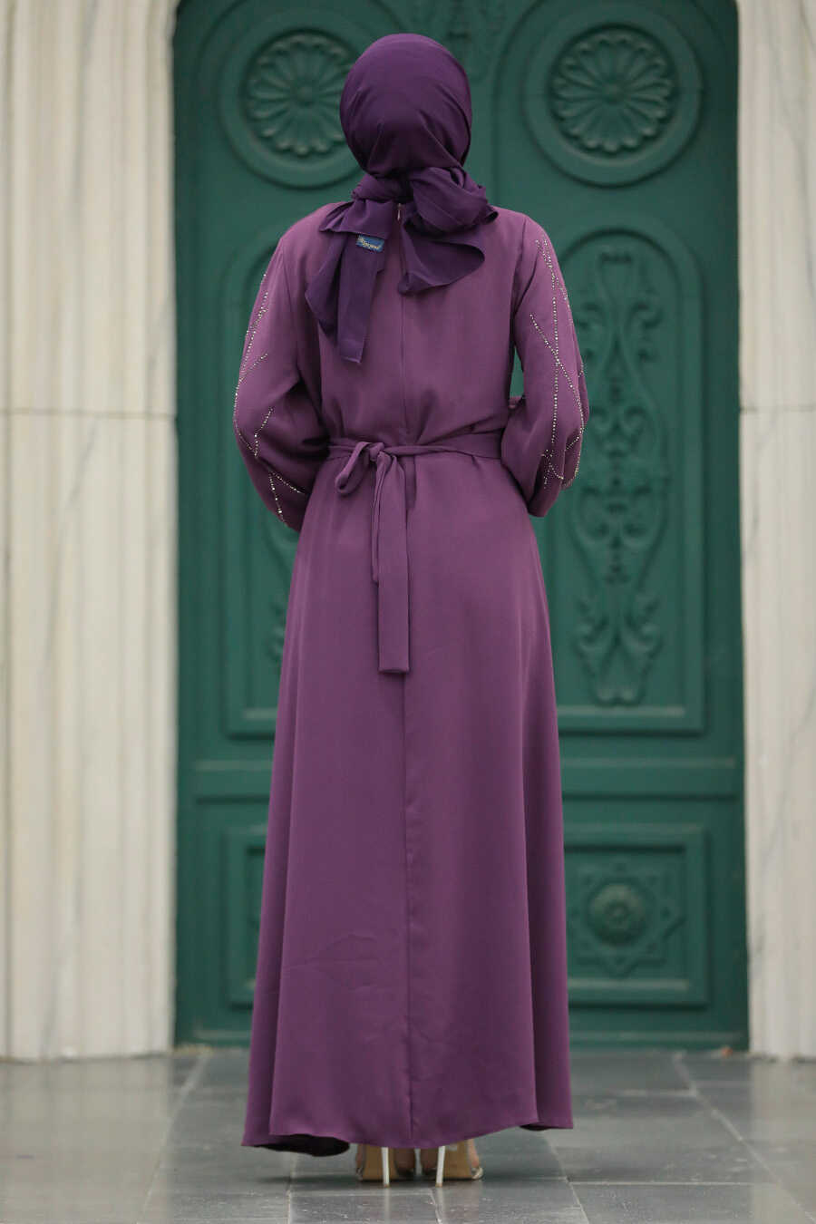 Neva Style - Plum Color Muslim Long Sleeve Dress 20412MU