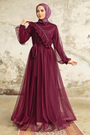 Neva Style - Plum Color Tukish Modest Bridesmaid Dress 25841MU - Thumbnail