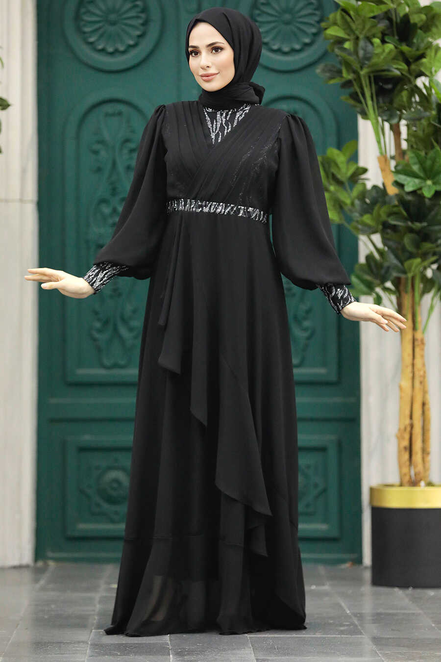 Neva Style - Plus Size Black Islamic Clothing Evening Dress 22201S