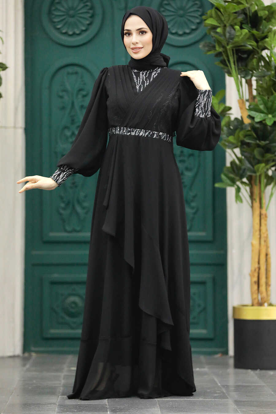 Neva Style - Plus Size Black Islamic Clothing Evening Dress 22201S