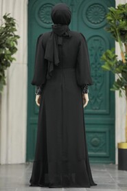 Neva Style - Plus Size Black Islamic Clothing Evening Dress 22201S - Thumbnail