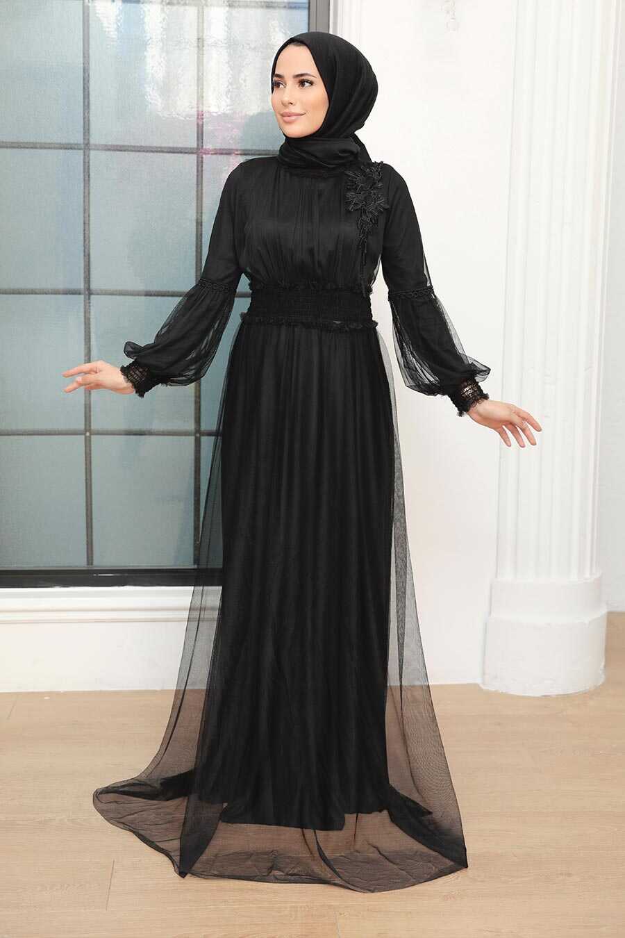 Neva Style - Plus Size Black Modest Islamic Clothing Prom Dress 56520S